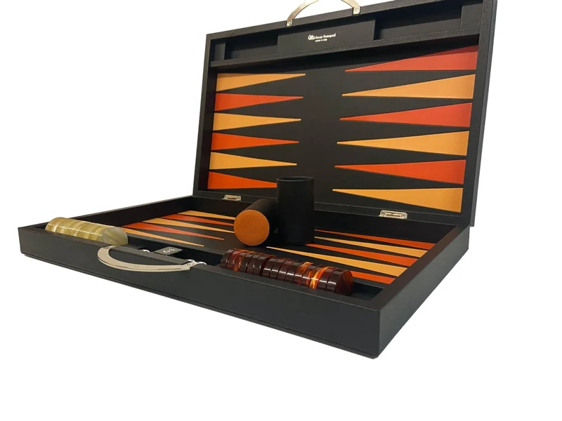 Backgammon Cuir véritable GM - Noir Ancien - Renzo Romagnoli