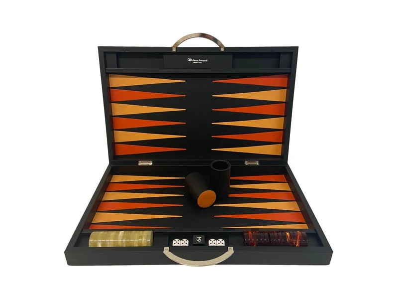 Backgammon Cuir véritable GM - Noir Ancien - Renzo Romagnoli