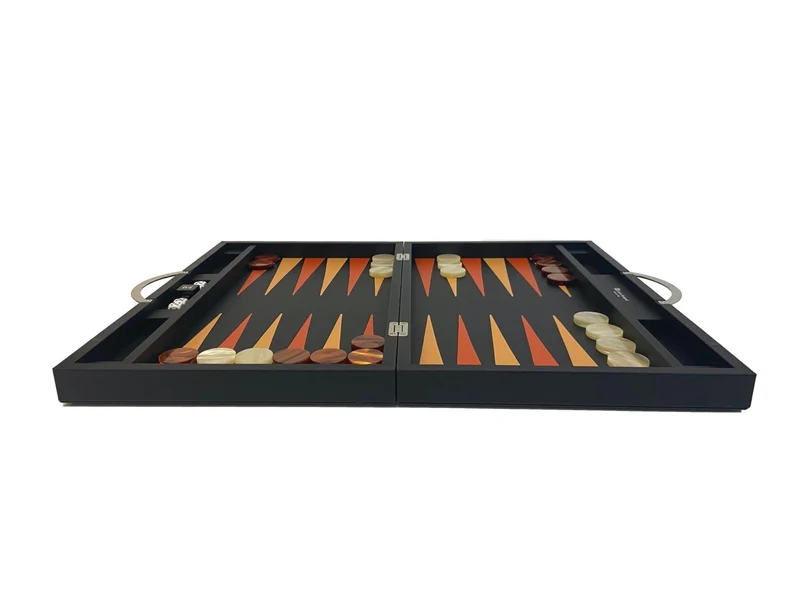 Backgammon Cuir véritable GM - Noir Ancien - Renzo Romagnoli