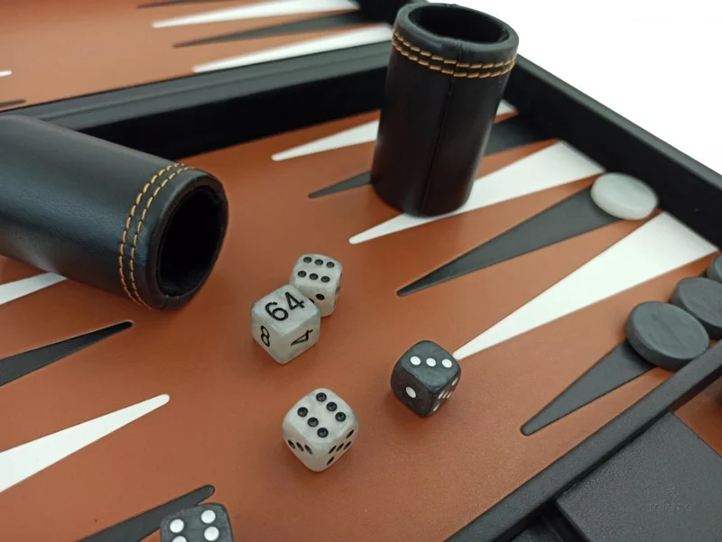 Backgammon marqueté simili cuir - MM - Noir