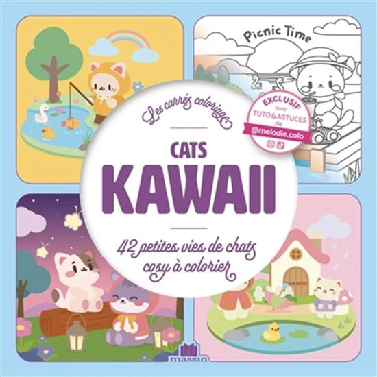 Cats kawaii : Vies de chats cosy à colorier