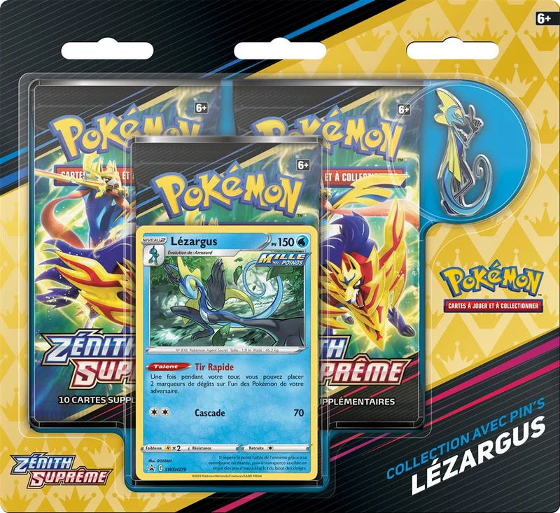 Pokemon Zénith Suprême Tripack boosters et pin's Lézargus EB12.5