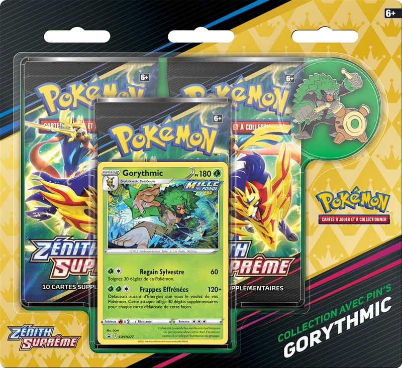 Pokemon Zénith SuprêmeTripack boosters et pin's Gorythmic EB12.5