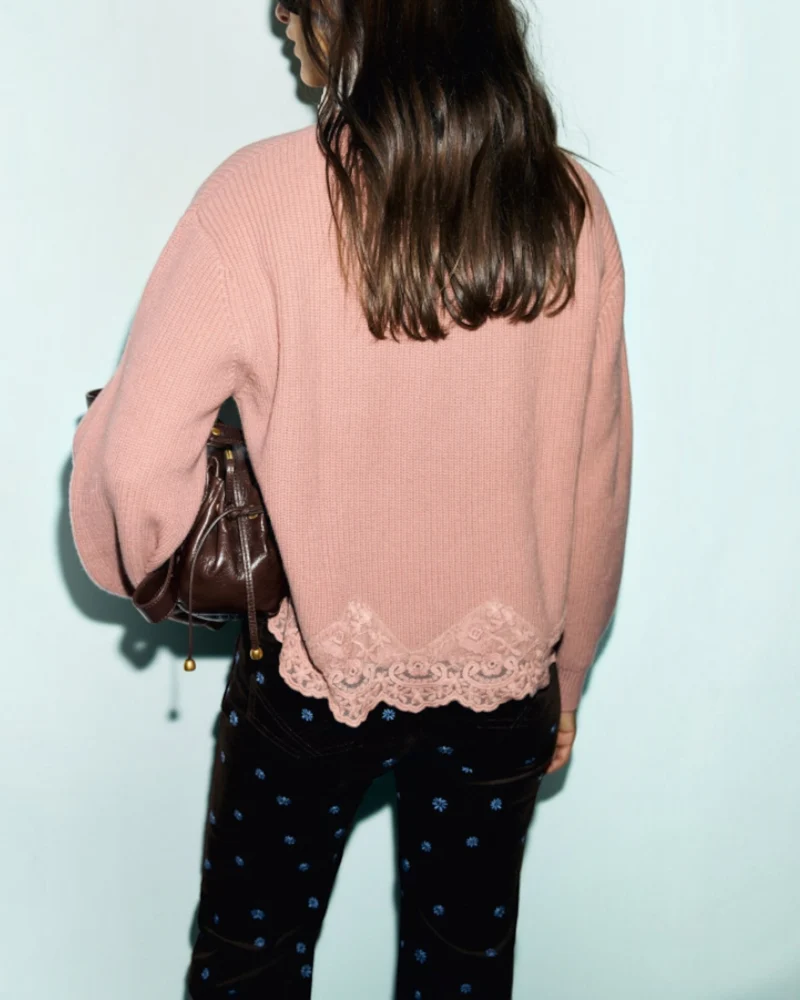Gerard Darel - Pull Ample En Laine Et Dentelle Riviera - Rose