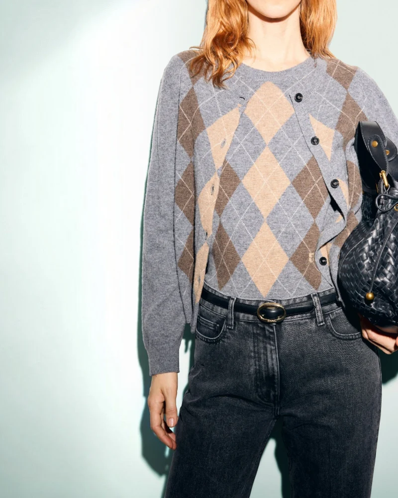 Gerard Darel - Gilet En Laine À Losanges Rely - Gris