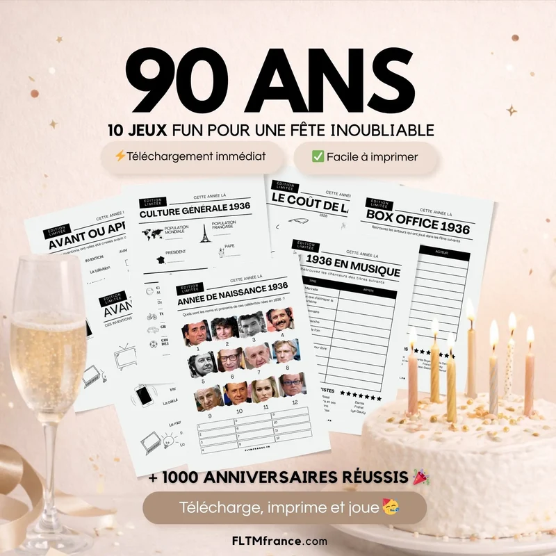 Jeu anniversaire 90 ans à imprimer : 90 jeux fun pour une soirée inoubliable