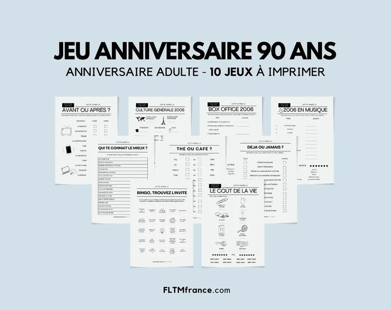 Jeu anniversaire 90 ans à imprimer : 90 jeux fun pour une soirée inoubliable