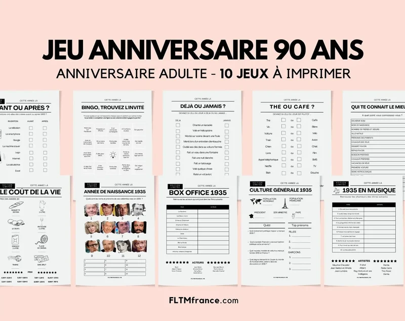 Jeu anniversaire 90 ans à imprimer : 90 jeux fun pour une soirée inoubliable