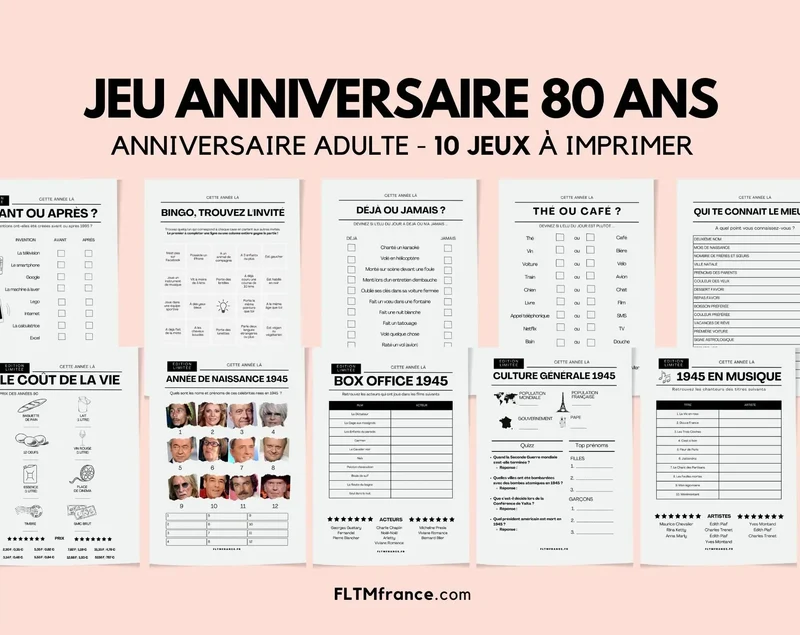 Jeu anniversaire 80 ans à imprimer : 10 jeux fun pour une soirée inoubliable