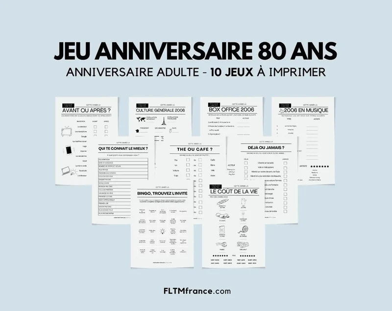Jeu anniversaire 80 ans à imprimer : 10 jeux fun pour une soirée inoubliable