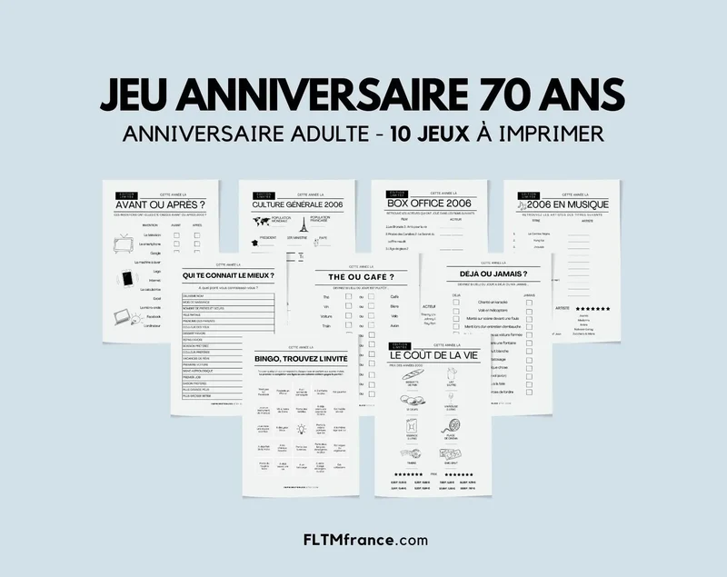 Jeu anniversaire 70 ans à imprimer : 10 jeux fun pour une soirée inoubliable