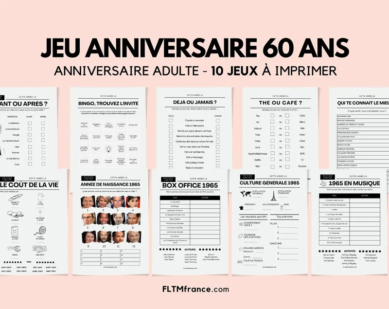 Jeu anniversaire 60 ans à imprimer : 10 jeux fun pour une soirée inoubliable