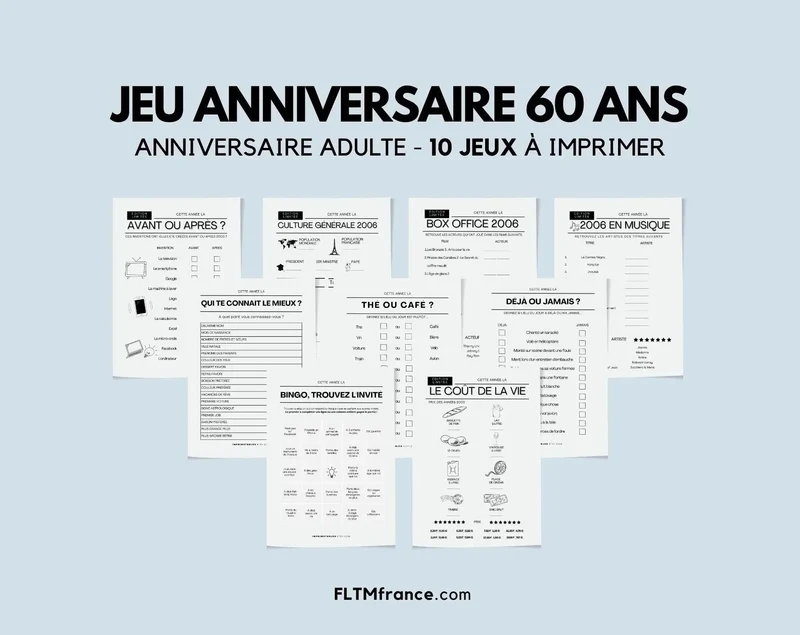 Jeu anniversaire 60 ans à imprimer : 10 jeux fun pour une soirée inoubliable