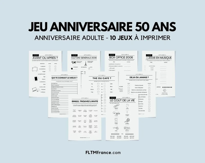 Jeu anniversaire 50 ans à imprimer : 10 jeux fun pour une soirée inoubliable