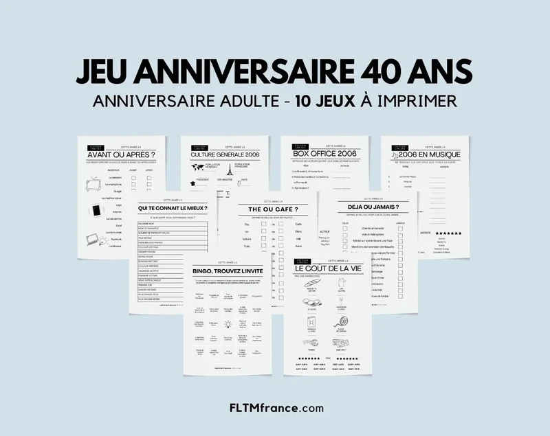 Jeu anniversaire 40 ans à imprimer : 10 jeux fun pour une soirée inoubliable