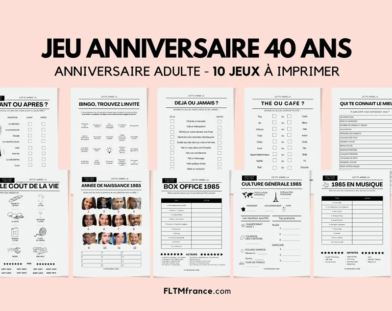 Jeu anniversaire 40 ans à imprimer : 10 jeux fun pour une soirée inoubliable