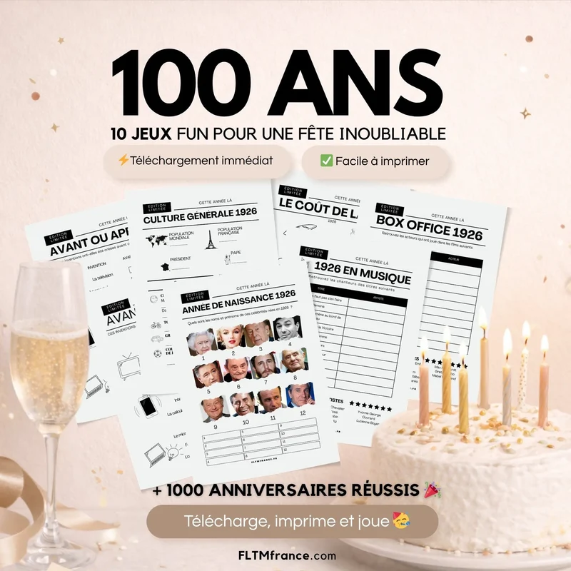 Jeu anniversaire 100 ans à imprimer : 10 jeux fun pour une soirée inoubliable