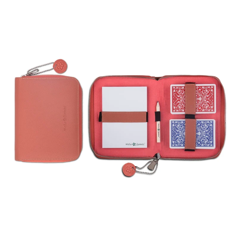 Etui de bridge en cuir pleine fleur - Corail