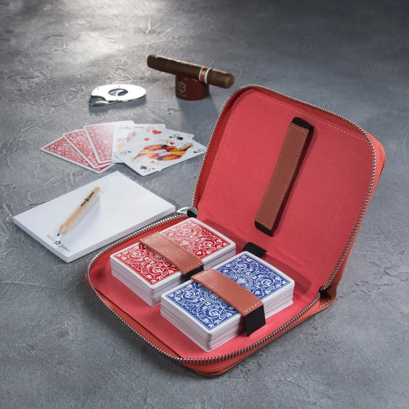Etui de bridge en cuir pleine fleur - Corail