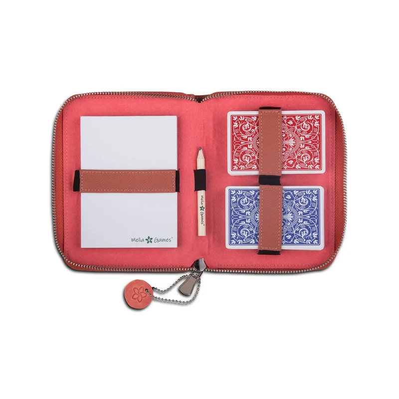 Etui de bridge en cuir pleine fleur - Corail