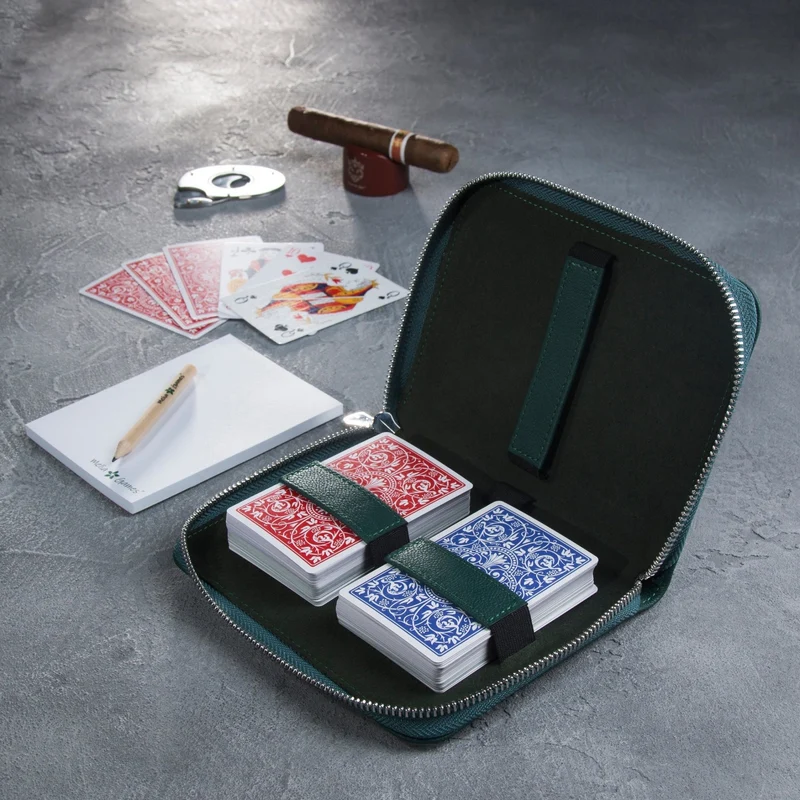 Etui de bridge en cuir pleine fleur - Emeraude