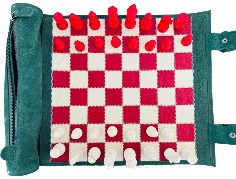 Ensemble jeu d'échecs en cuir - magnétique - Vert / Rouge - mélia games