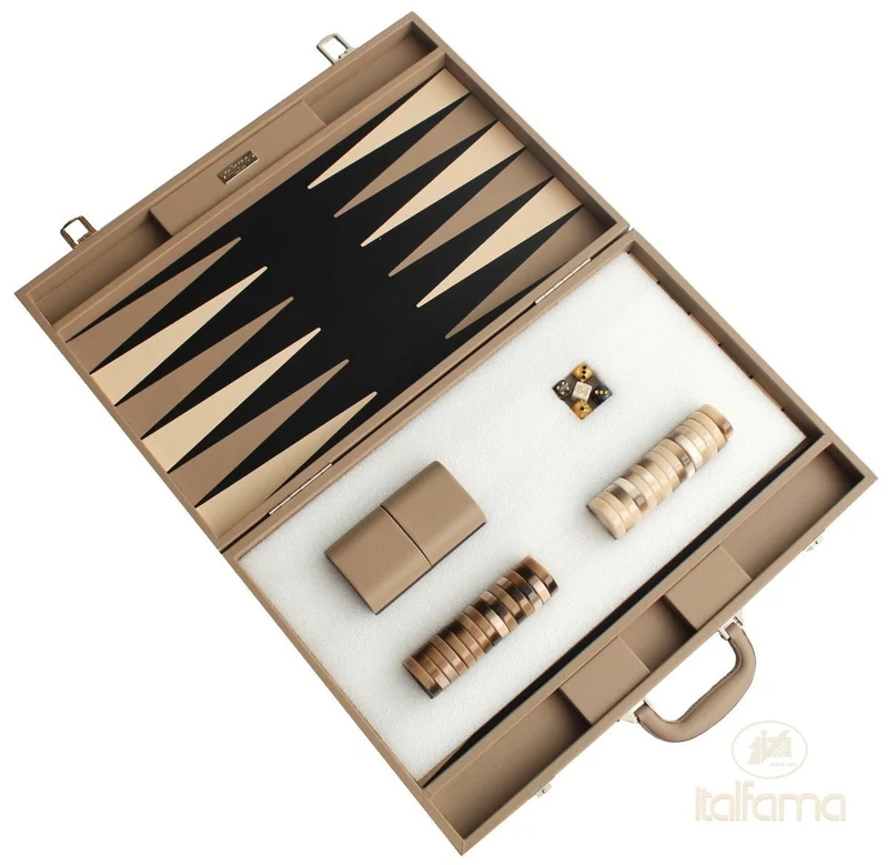 Backgammon luxe style cuir Compétition - Beige et Taupe