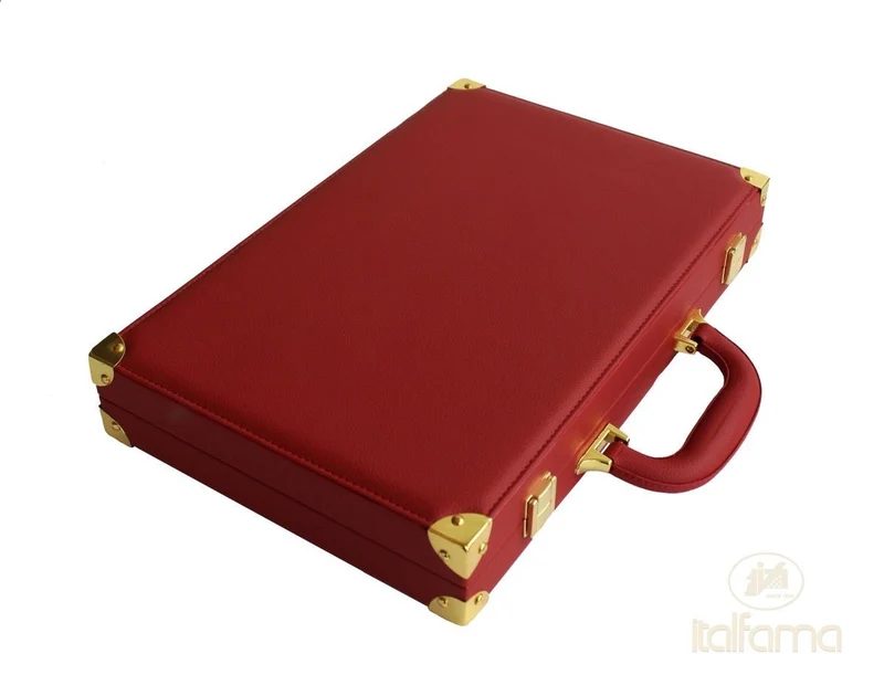 Backgammon luxe style cuir / pions cerclés dorés MM - Rouge