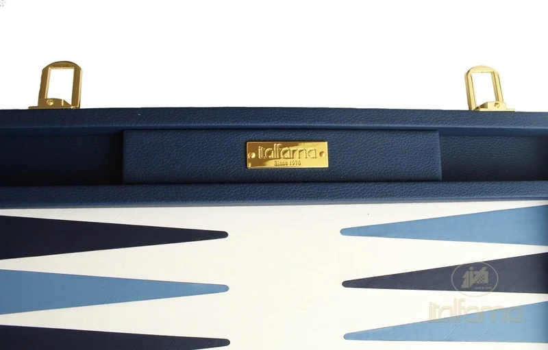 Backgammon luxe style cuir / pions cerclés dorés MM - Bleu
