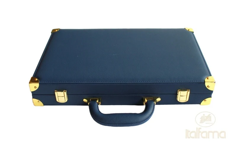 Backgammon luxe style cuir / pions cerclés dorés MM - Bleu