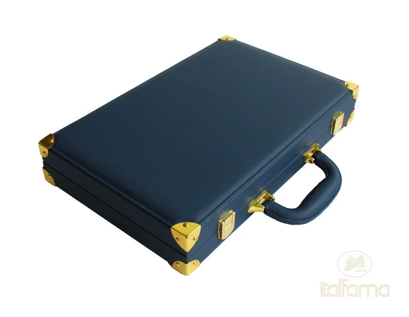Backgammon luxe style cuir / pions cerclés dorés MM - Bleu