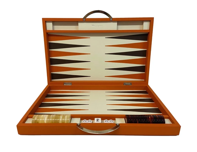 Backgammon Cuir véritable GM - Orange - Renzo Romagnoli