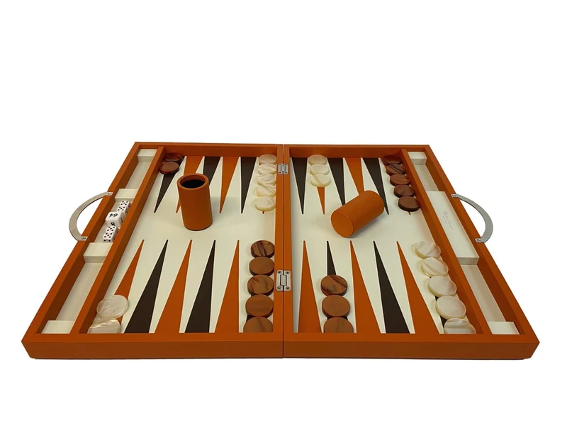 Backgammon Cuir véritable GM - Orange - Renzo Romagnoli