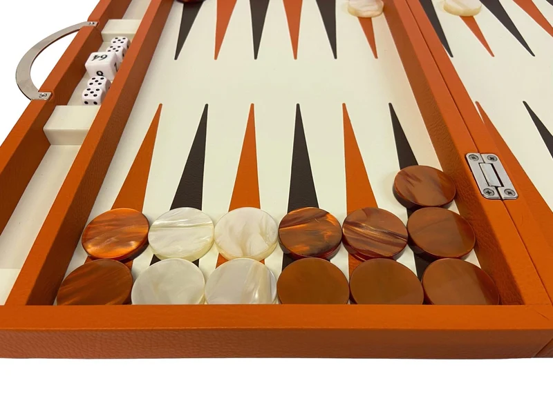 Backgammon Cuir véritable GM - Orange - Renzo Romagnoli