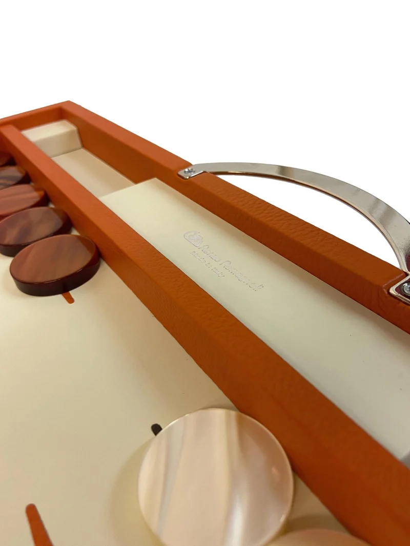Backgammon Cuir véritable GM - Orange - Renzo Romagnoli