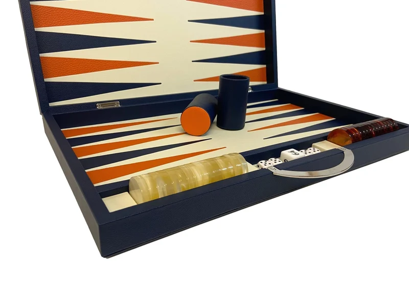 Backgammon Cuir véritable GM - Bleu - Renzo Romagnoli
