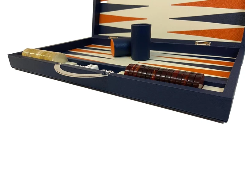 Backgammon Cuir véritable GM - Bleu - Renzo Romagnoli
