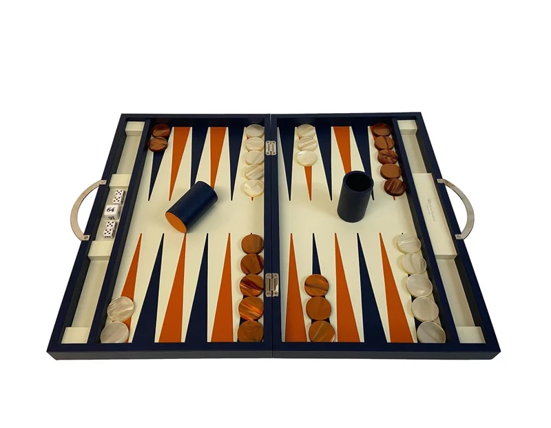 Backgammon Cuir véritable GM - Bleu - Renzo Romagnoli