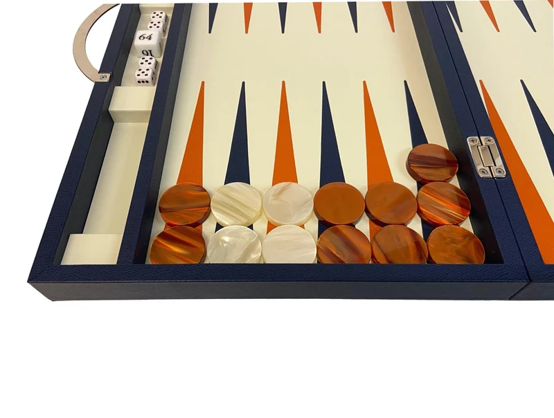 Backgammon Cuir véritable GM - Bleu - Renzo Romagnoli