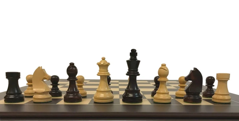 Pièces d'échecs Club Design français en Buis et buis teinté - Marron foncé - Chopra