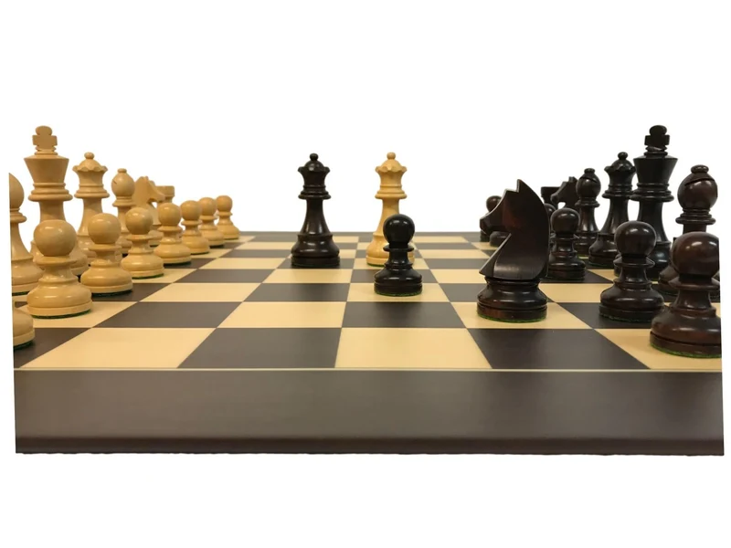 Pièces d'échecs Club Design français en Buis et buis teinté - Marron foncé - Chopra