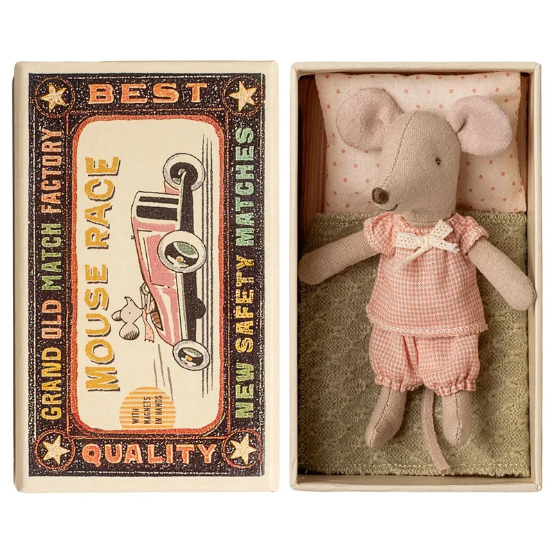 Petite Sœur Souris Dans Sa Boîte D'allumettes