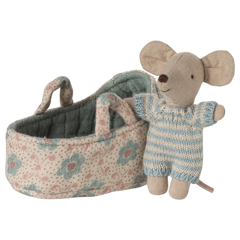 Bébé Souris Dans Son Couffin - Bleu