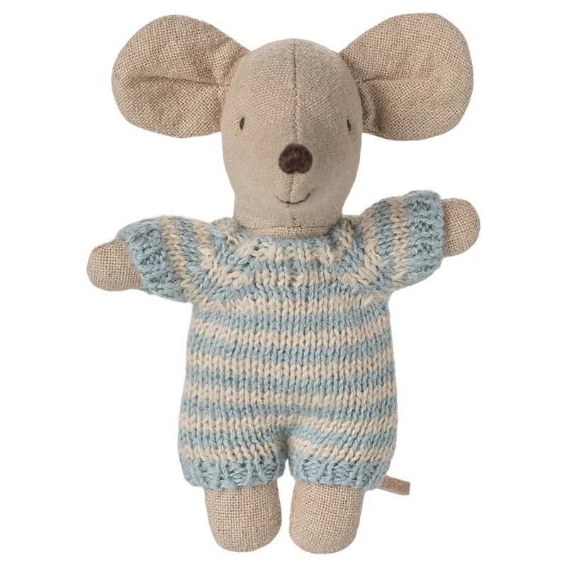 Bébé Souris Dans Son Couffin - Bleu