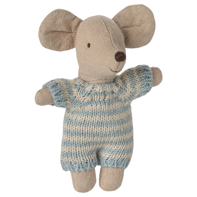 Bébé Souris Dans Son Couffin - Bleu