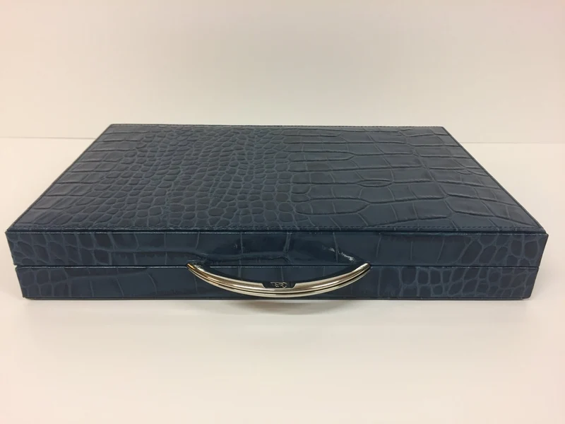 Backgammon en Cuir véritable MM - Bleu croco - Renzo Romagnoli