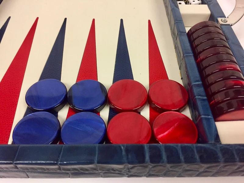 Backgammon en Cuir véritable MM - Bleu croco - Renzo Romagnoli