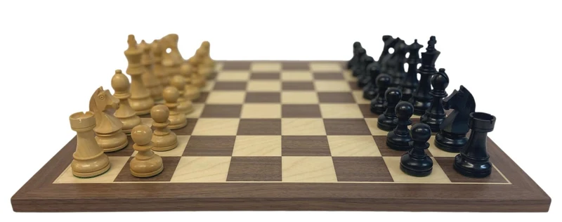 Ensemble jeu d'échecs Club en Noyer - Bords Fins - Pièces en buis teinté - Noir