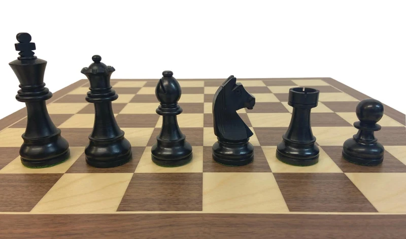 Ensemble jeu d'échecs Club en Noyer - Bords Fins - Pièces en buis teinté - Noir
