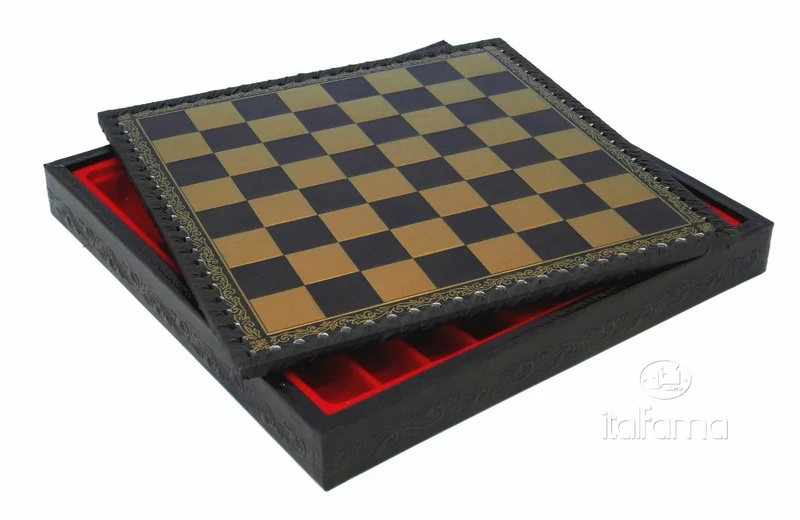 Plateau d'échecs / échiquier en cuir - coffre - Noir - Ital Fama